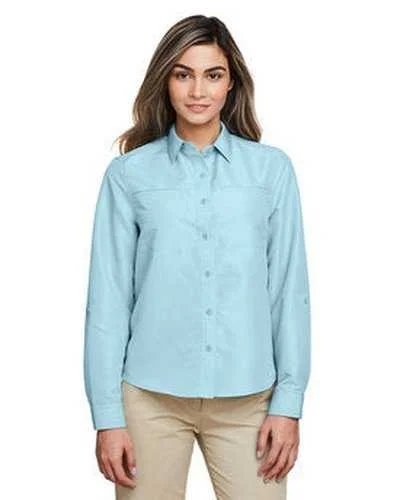 Button Down Shirts Streetwear-Harriton M580LW Ladies' Key West Long-Sleeve Performance Staff Shirt - Cloud Blue