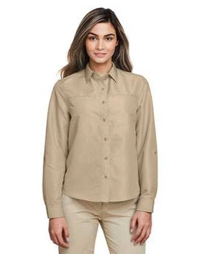 Button Down Shirts Must-Have-Harriton M580LW Ladies' Key West Long-Sleeve Performance Staff Shirt - Khaki