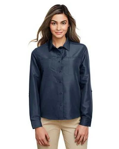 Button Down Shirts Stretch-Harriton M580LW Ladies' Key West Long-Sleeve Performance Staff Shirt - Navy