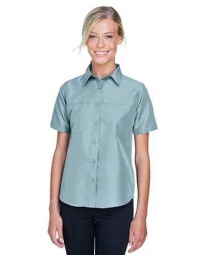 Button Down Shirts Yoga-Harriton M580W Ladies' Key West Short-Sleeve Performance Staff Shirt - Cloud Blue