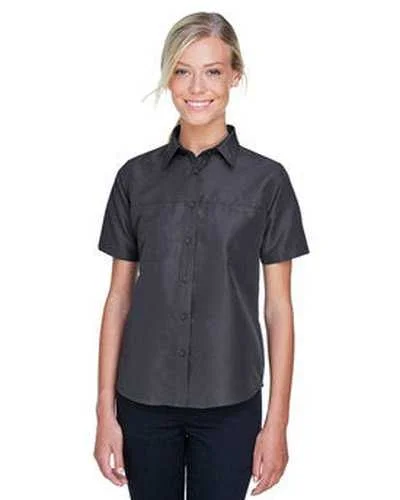 Button Down Shirts Team-Harriton M580W Ladies' Key West Short-Sleeve Performance Staff Shirt - Dark Charcoal