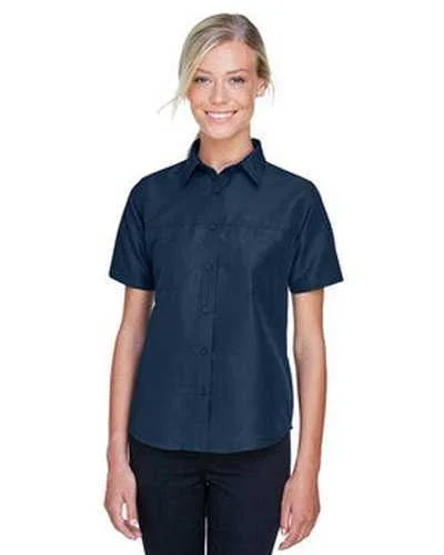 Button Down Shirts Wedding Gift-Harriton M580W Ladies' Key West Short-Sleeve Performance Staff Shirt - Navy