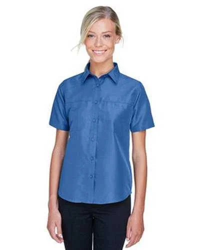 Button Down Shirts Performance-Harriton M580W Ladies' Key West Short-Sleeve Performance Staff Shirt - Pool Blue