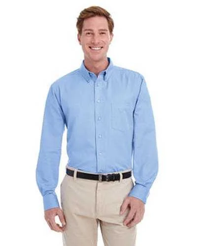 Button Down Shirts Gold-Harriton M581 Men's Foundation 100% Cotton Long-Sleeve Twill Shirt withTeflon - Industry Blue