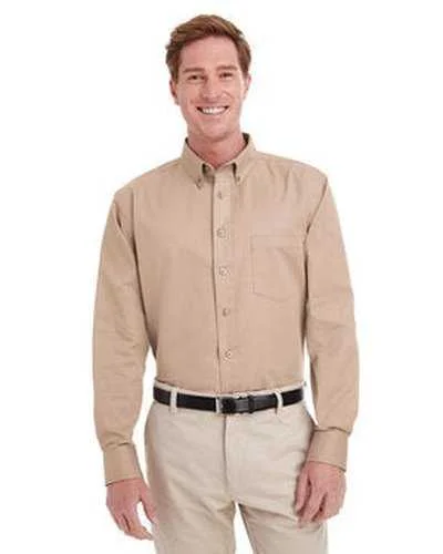 Button Down Shirts Winter Collection-Harriton M581 Men's Foundation 100% Cotton Long-Sleeve Twill Shirt withTeflon - Khaki