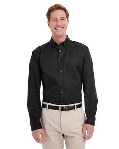 Button Down Shirts Workwear-Harriton M581T Men's Tall Foundation 100% Cotton Long-Sleeve Twill Shirt with Teflon - Black