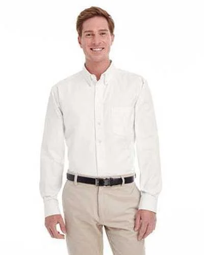 Button Down Shirts Greek Life-Harriton M581T Men's Tall Foundation 100% Cotton Long-Sleeve Twill Shirt with Teflon - White