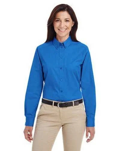 Button Down Shirts Sports-Harriton M581W Ladies' Foundation 100% Cotton Long-Sleeve Twill Shirt withTeflon - French Blue