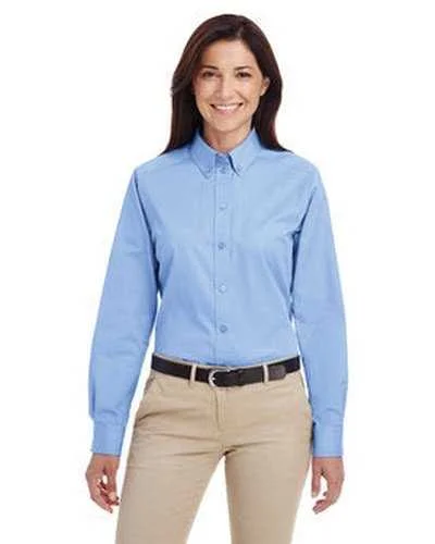 Button Down Shirts Limited Edition-Harriton M581W Ladies' Foundation 100% Cotton Long-Sleeve Twill Shirt withTeflon - Industry Blue