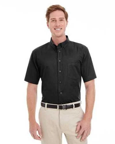 Button Down Shirts Bulk Order-Harriton M582 Men's Foundation 100% Cotton Short-Sleeve Twill Shirt with Teflon - Black