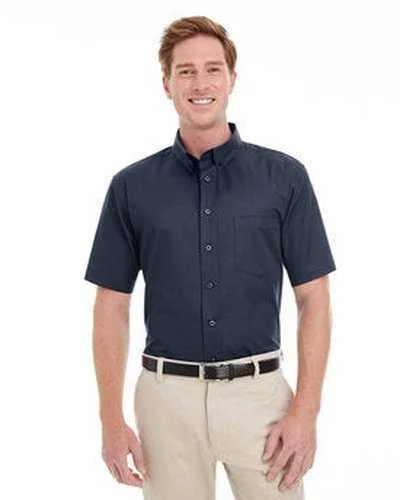 Button Down Shirts Fall-Harriton M582 Men's Foundation 100% Cotton Short-Sleeve Twill Shirt with Teflon - Dark Navy