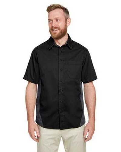 Button Down Shirts Best Deals-Harriton M586 Men's Flash Il Colorblock Short Sleeve Shirt - Black Dark Charcoal