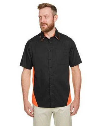 Button Down Shirts Music Festival-Harriton M586 Men's Flash Il Colorblock Short Sleeve Shirt - Black Tm Orange