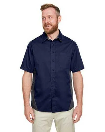 Button Down Shirts Exclusive-Harriton M586 Men's Flash Il Colorblock Short Sleeve Shirt - Dark Navy Dark Charcoal