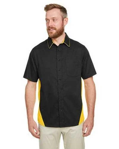 Button Down Shirts Fast Delivery-Harriton M586T Men's Tall Flash Il Colorblock Short Sleeve Shirt - Black Yellow