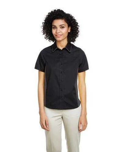 Button Down Shirts Wool-Harriton M586W Ladies' Flash Il Colorblock Short Sleeve Shirt - Black Dark Charcoal