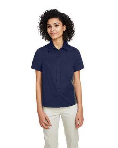 Button Down Shirts Golf-Harriton M586W Ladies' Flash Il Colorblock Short Sleeve Shirt - Dark Navy Dark Charcoal