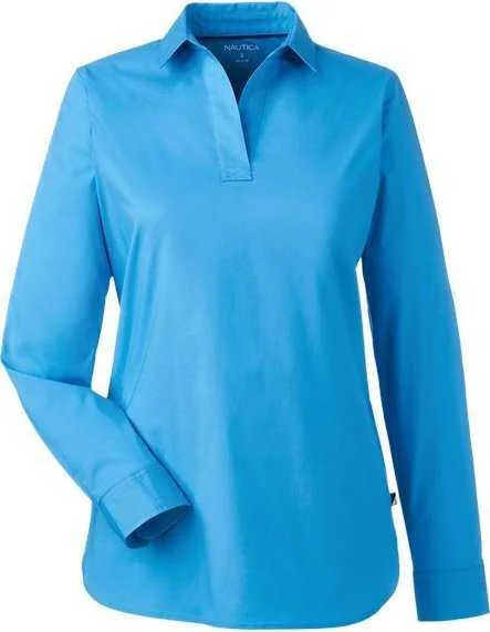 Button Down Shirts Military-Nautica N17289 Women's Staysail Shirt - Azure Blue