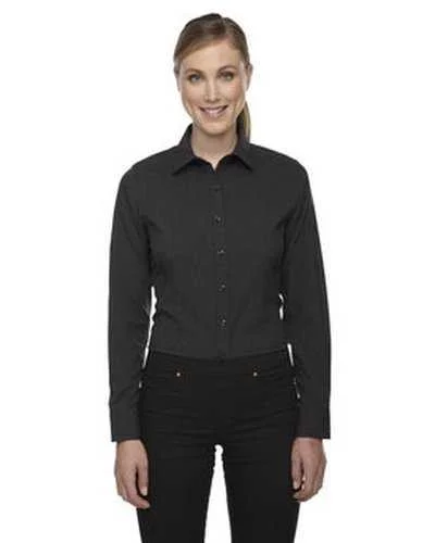 Button Down Shirts Vegan Fabric-North End 78802 Ladies' Mlange Performance Shirt - Carbon Heather