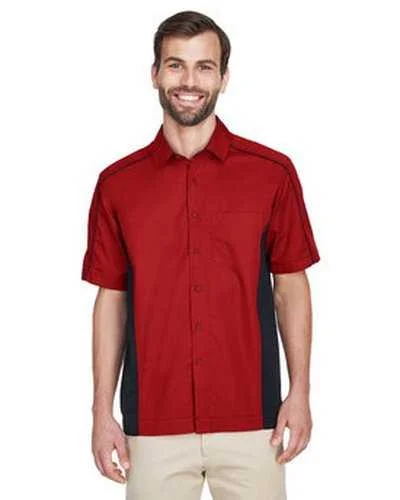 Button Down Shirts Casual-North End 87042 Men's Fuse Colorblock Twill Shirt - Red Black