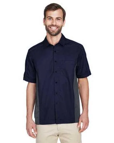 Button Down Shirts Double Pocket-North End 87042T Men's Tall Fuse Colorblock Twill Shirt - Navy Carbon