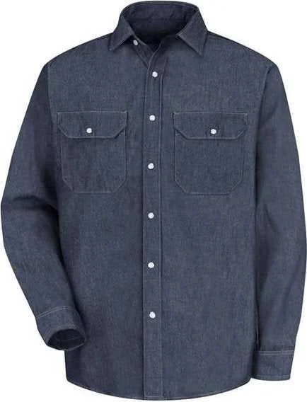 Button Down Shirts Popular-Red Kap SD78 Deluxe Denim Long Sleeve Shirt - Denim