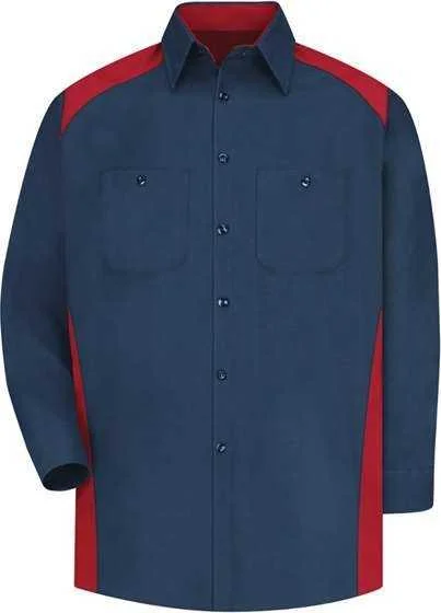 Button Down Shirts Embroidered-Red Kap SP18 Long Sleeve Motorsports Shirt - Navy Red