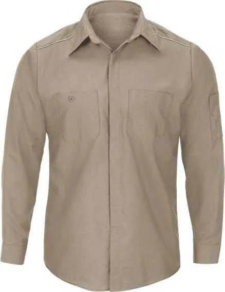 Button Down Shirts College-Red Kap SP3A Pro Airflow Long Sleeve Work Shirt - Khaki