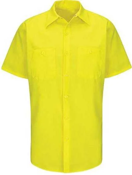 Button Down Shirts Logo-Red Kap SY24L Enhanced & Hi-Visibility Work Shirt - Long Sizes - Fluorescent Yellow