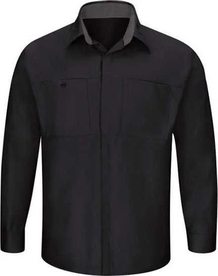 Button Down Shirts Premium-Red Kap SY32 Performance Plus Long Sleeve Shirt with OilBlok Technology - Black Charcoal