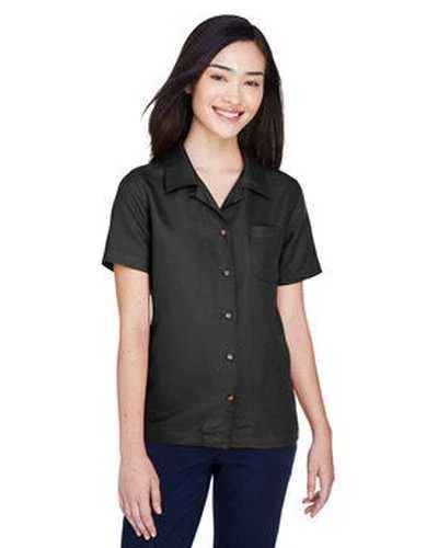 Button Down Shirts Business Wear-Ultraclub 8981 Ladies' Cabana Breeze Camp Shirt - Black