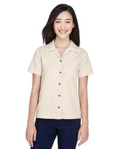 Button Down Shirts Exclusive Deals-Ultraclub 8981 Ladies' Cabana Breeze Camp Shirt - Stone