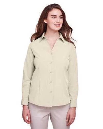 Button Down Shirts Wedding-Ultraclub UC500W Ladies' Bradley Performance Woven Shirt - Stone